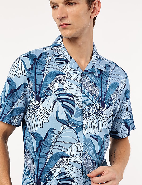Pure Viscose Floral Spread Collar Shirt