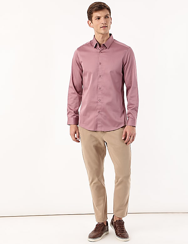 Cotton Mix Plain Spread Collar Shirt