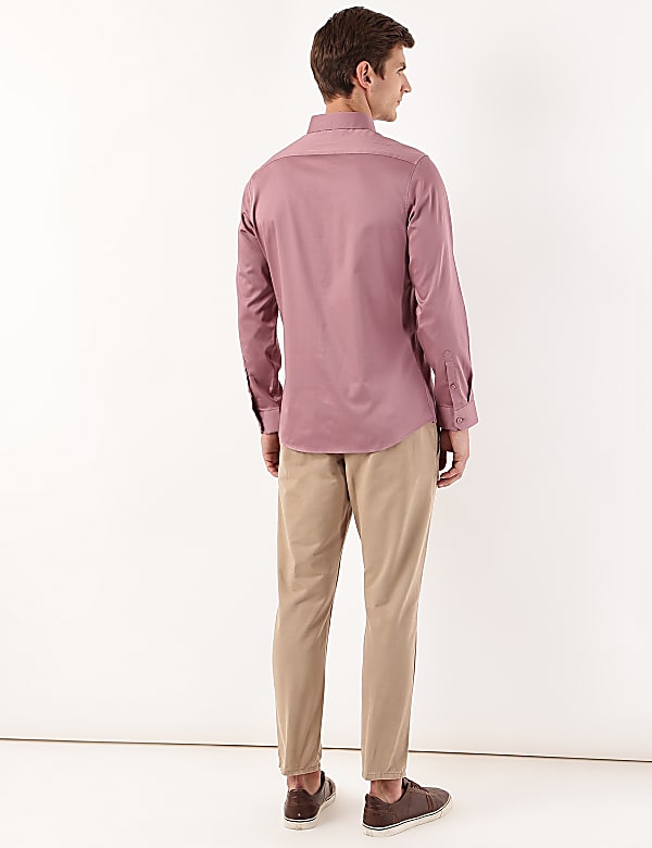 Cotton Mix Plain Spread Collar Shirt