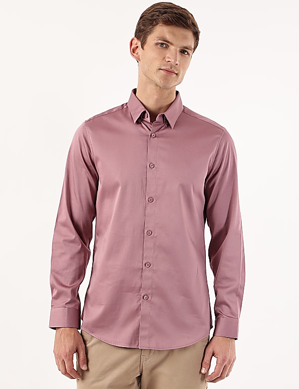 Cotton Mix Plain Spread Collar Shirt