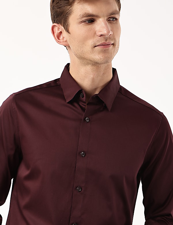 Cotton Mix Plain Spread Collar Shirt