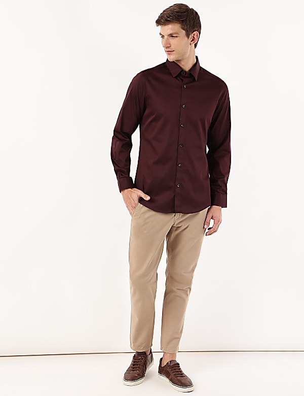 Cotton Mix Plain Spread Collar Shirt