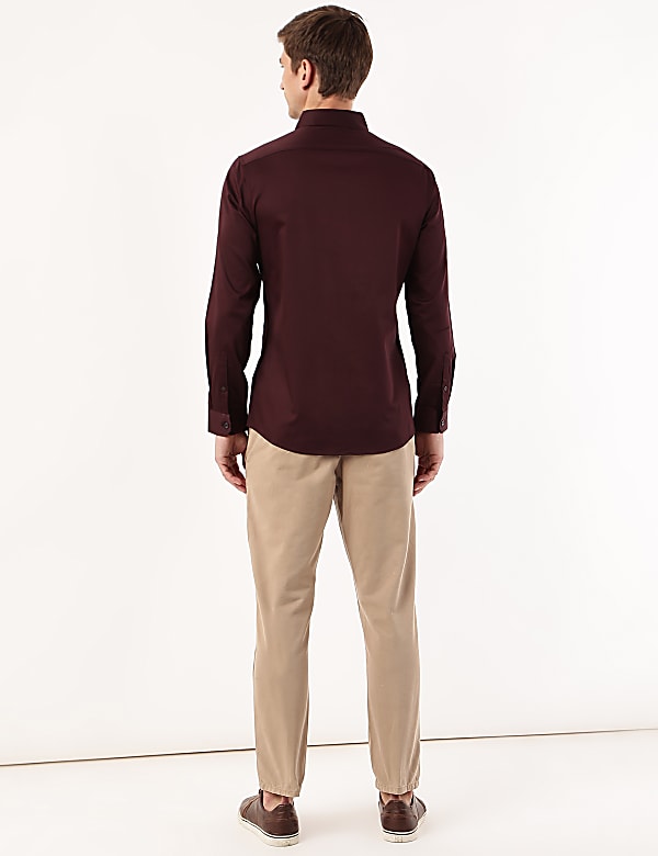 Cotton Mix Plain Spread Collar Shirt