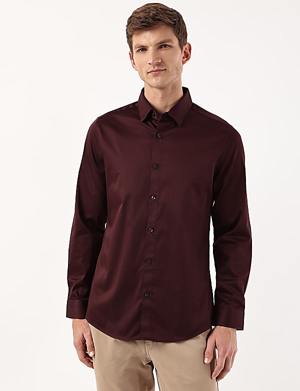 Cotton Mix Plain Spread Collar Shirt