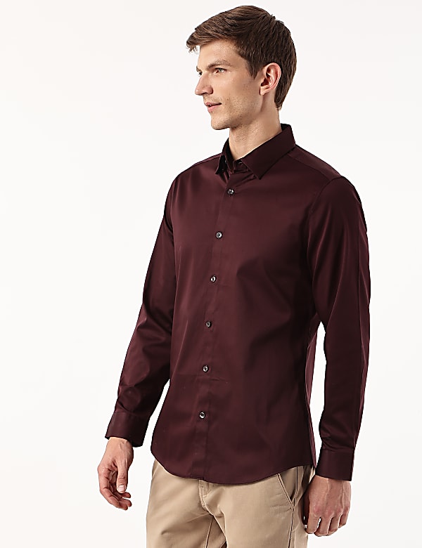 Cotton Mix Plain Spread Collar Shirt