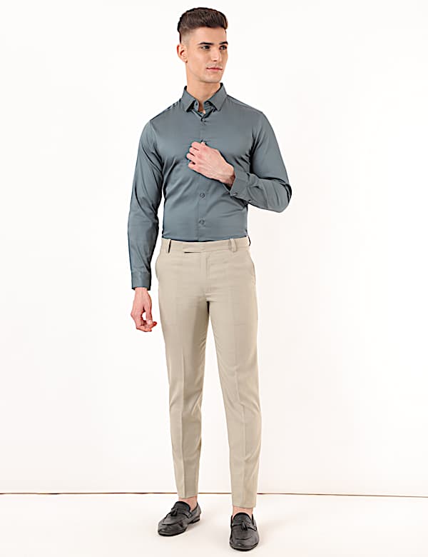 Cotton Mix Plain Spread Collar Shirt
