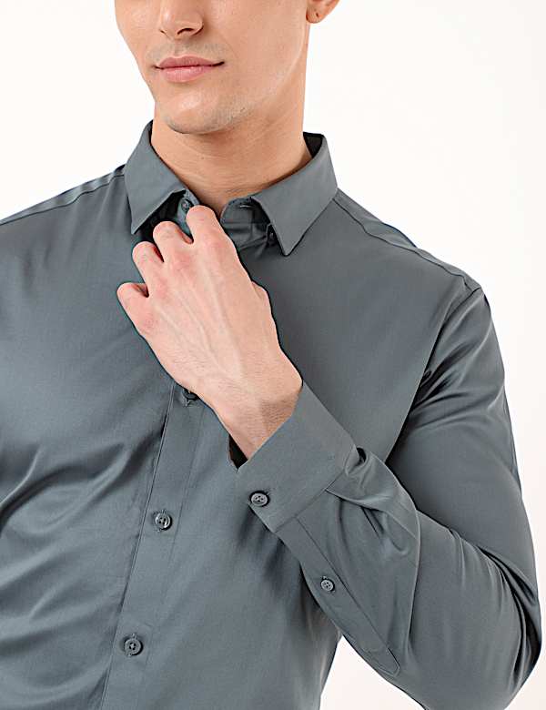 Cotton Mix Plain Spread Collar Shirt