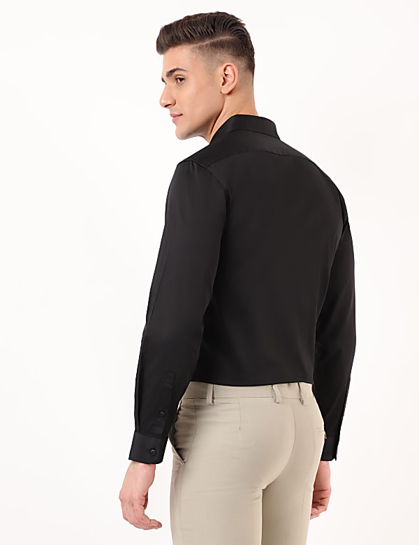 Cotton Mix Plain Spread Collar Shirt