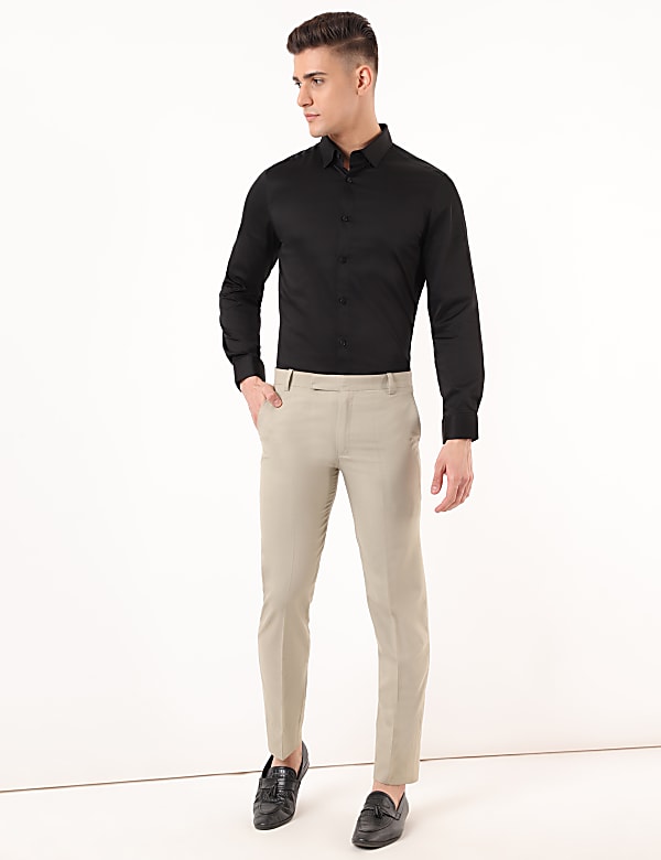 Cotton Mix Plain Spread Collar Shirt