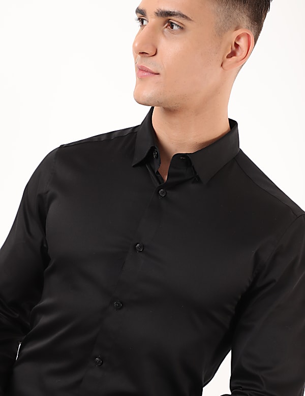 Cotton Mix Plain Spread Collar Shirt