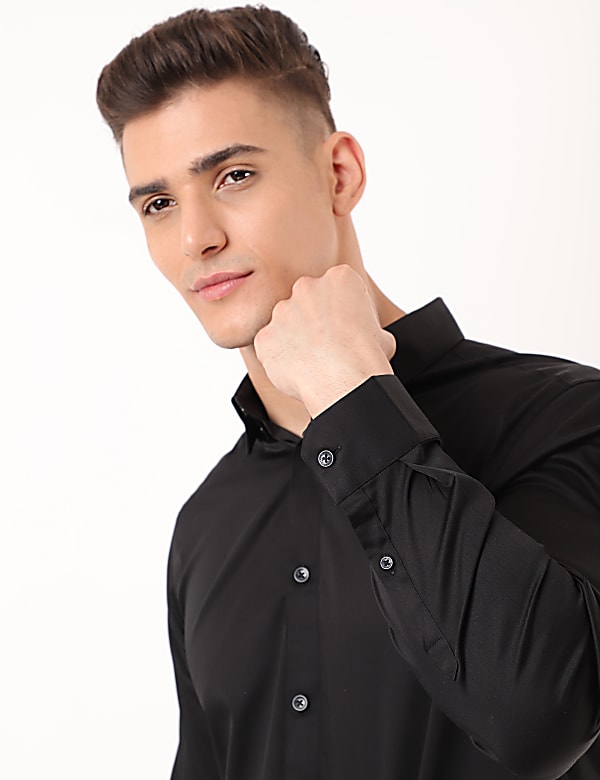 Cotton Mix Plain Spread Collar Shirt