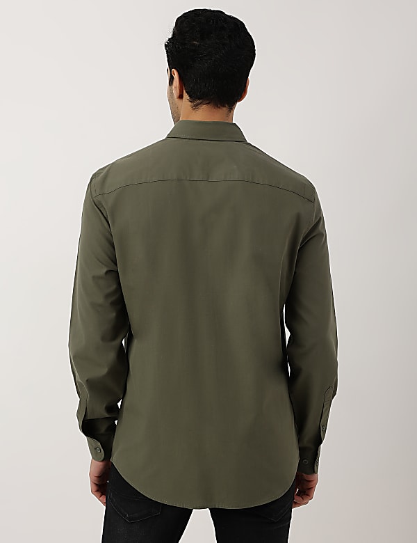 Pure Cotton Plain Button-down Collar Shirt