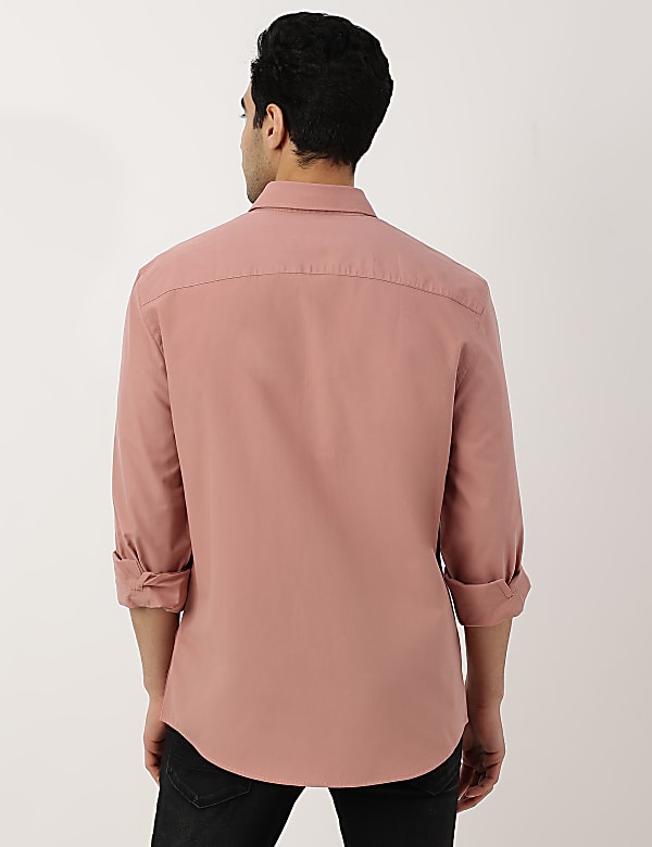 Pure Cotton Plain Button-down Collar Shirt