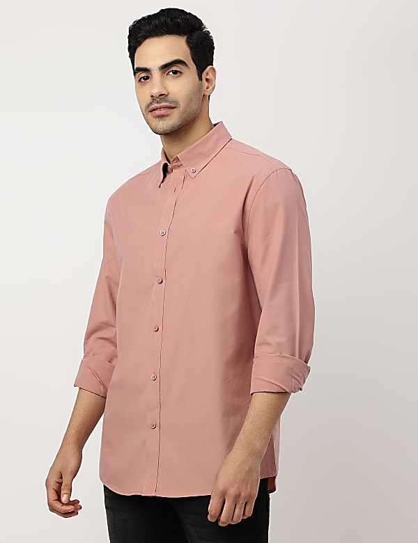 Pure Cotton Plain Button-down Collar Shirt