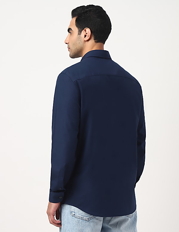 Pure Cotton Plain Button Down Collar Shirt