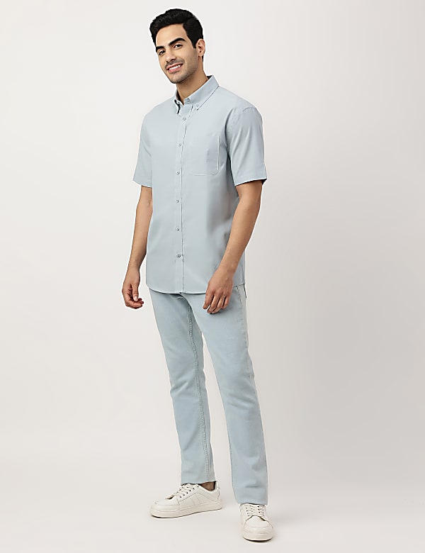 Pure Cotton Plain Button-down Collar Shirt