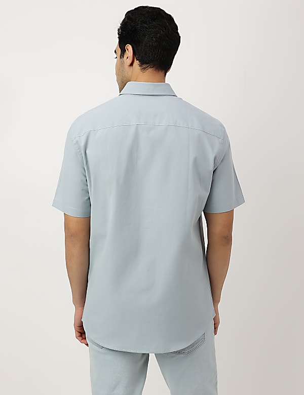 Pure Cotton Plain Button-down Collar Shirt