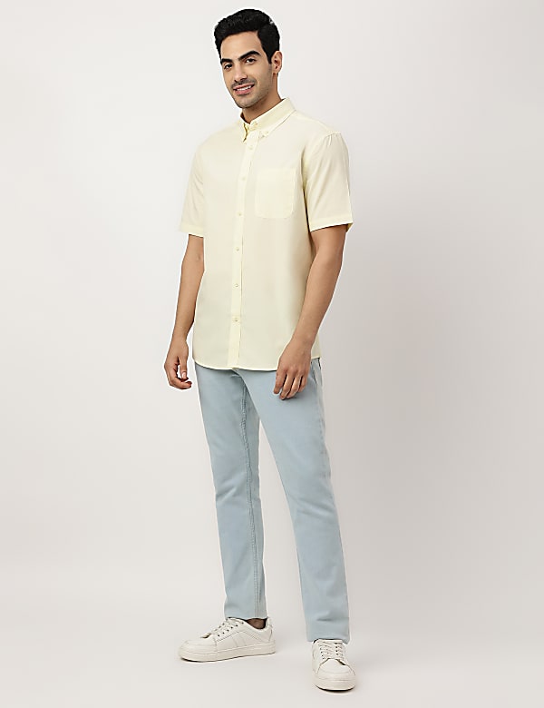 Pure Cotton Plain Button-down Collar Shirt