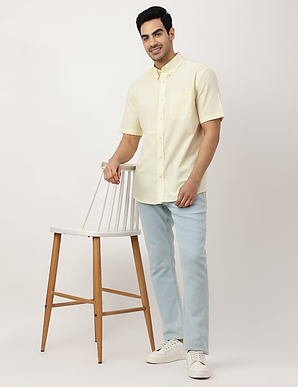 Pure Cotton Plain Button-down Collar Shirt