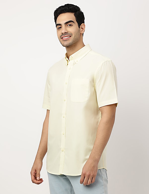 Pure Cotton Plain Button-down Collar Shirt