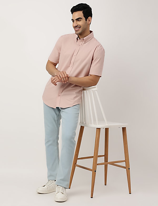 Pure Cotton Plain Button-down Collar Shirt