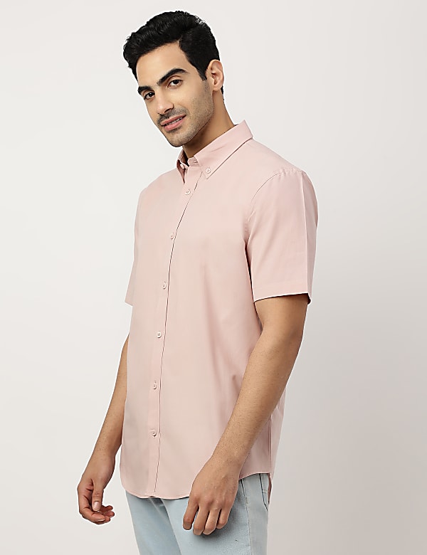 Pure Cotton Plain Button-down Collar Shirt