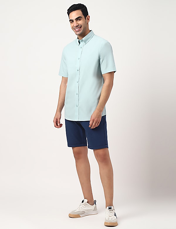 Pure Cotton Plain Button Down Collar Shirt