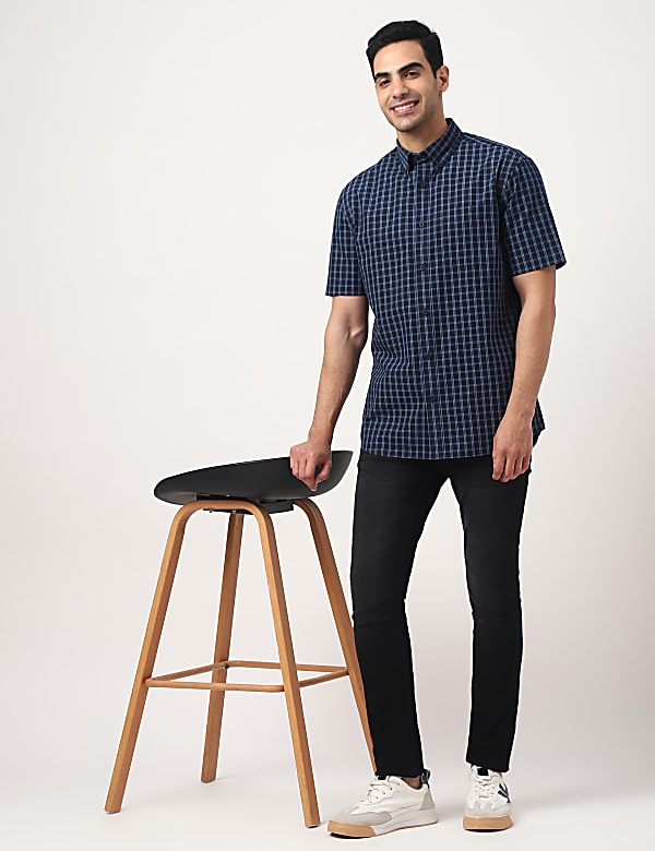 Pure Cotton Checks Button-down Collar Shirt