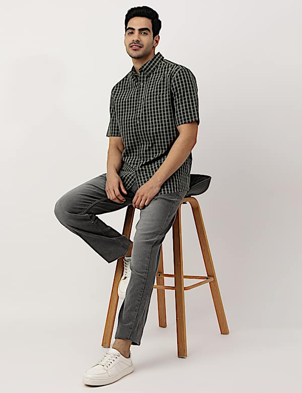 Pure Cotton Checks Button-down Collar Shirt