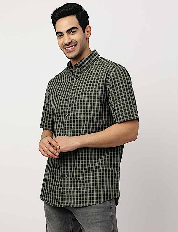 Pure Cotton Checks Button-down Collar Shirt