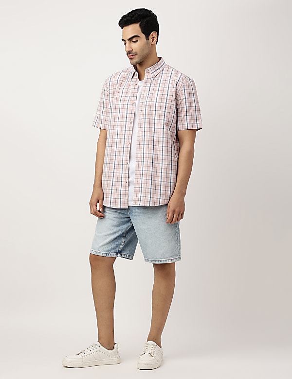Pure Cotton Checks Button-down Collar Shirt