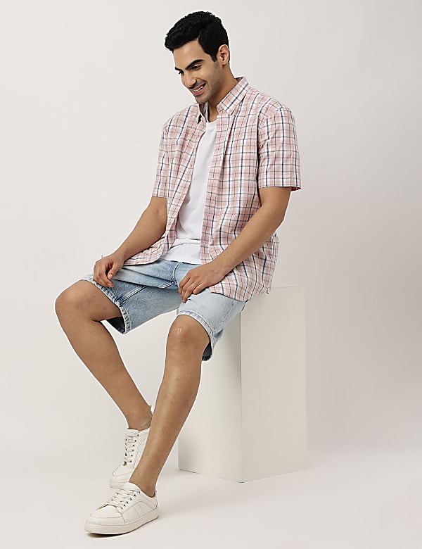 Pure Cotton Checks Button-down Collar Shirt