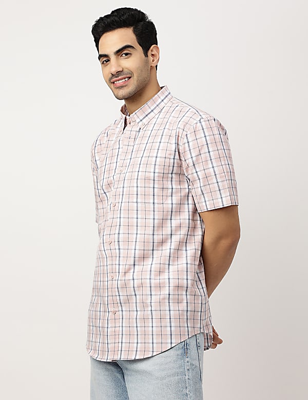 Pure Cotton Checks Button-down Collar Shirt