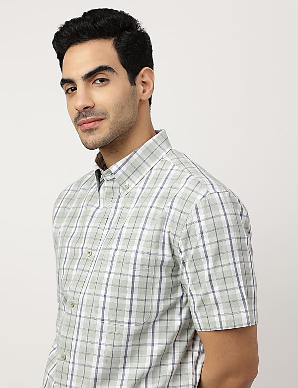 Pure Cotton Checks Button-down Collar Shirt