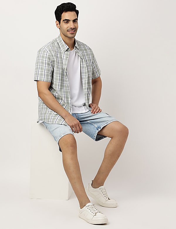 Pure Cotton Checks Button-down Collar Shirt