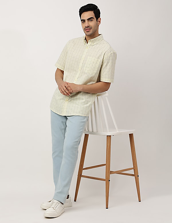 Pure Cotton Checks Button-down Collar Shirt