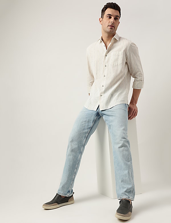 Relaxed Fit Linen Blend Striped Shirt
