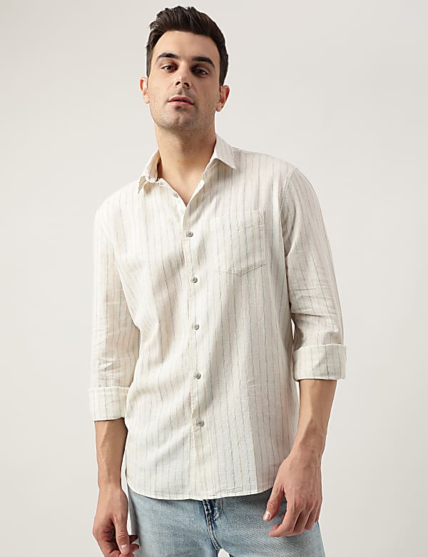 Relaxed Fit Linen Blend Striped Shirt