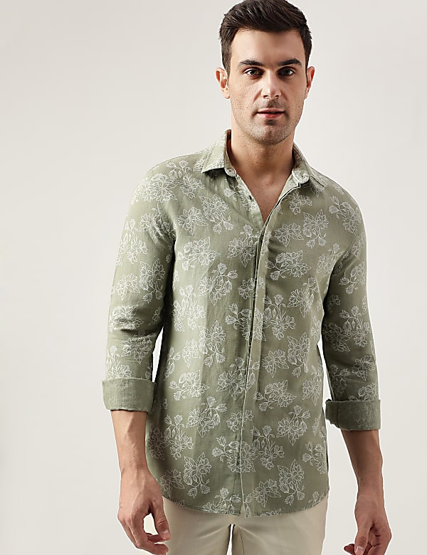 Slim Fit Linen Blend Printed Shirt