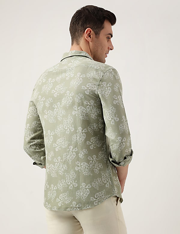 Slim Fit Linen Blend Printed Shirt
