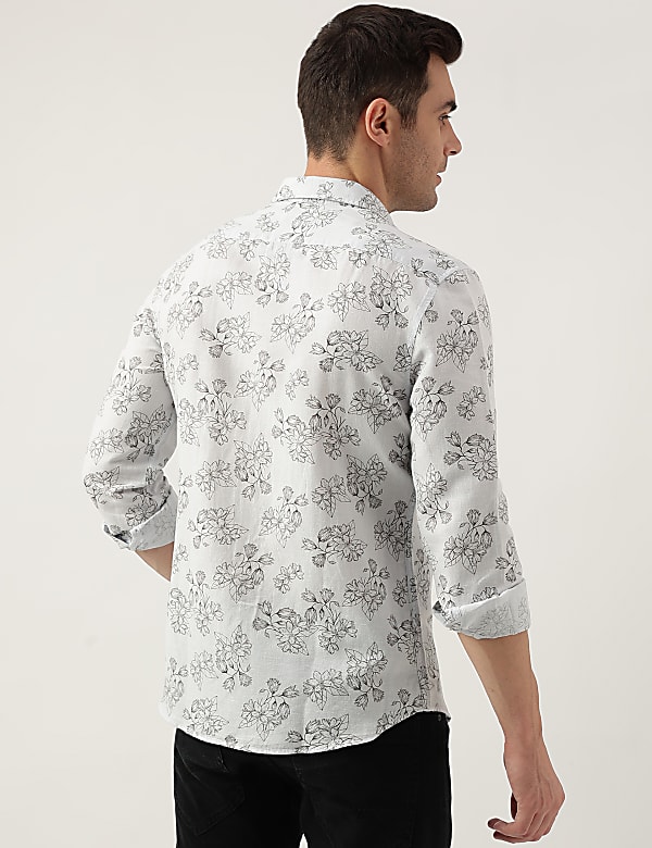 Slim Fit Linen Blend Printed Shirt