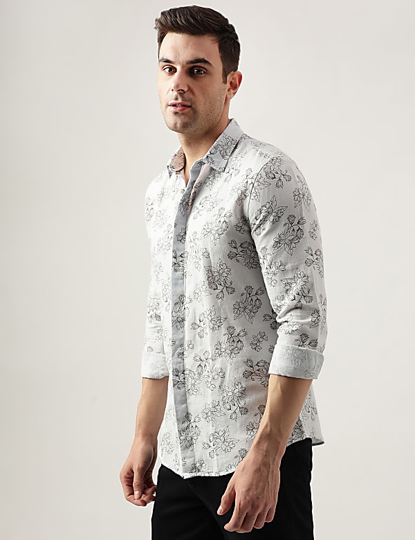 Slim Fit Linen Blend Printed Shirt