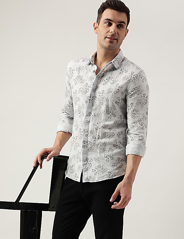 Slim Fit Linen Blend Printed Shirt