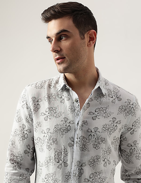 Slim Fit Linen Blend Printed Shirt