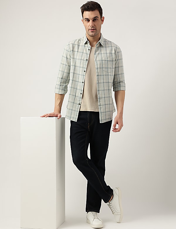 Regular Fit Linen Blend Checked Shirt