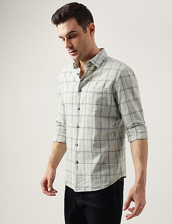Regular Fit Linen Blend Checked Shirt
