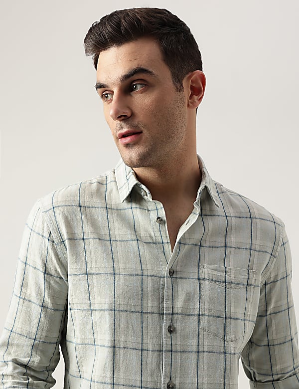 Regular Fit Linen Blend Checked Shirt