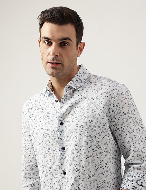 Regular Fit Linen Blend Printed Shirt