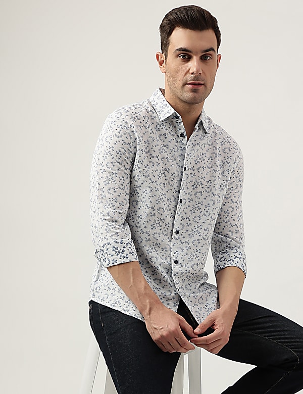 Regular Fit Linen Blend Printed Shirt