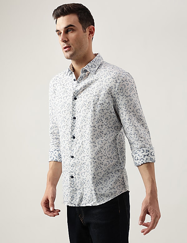 Regular Fit Linen Blend Printed Shirt